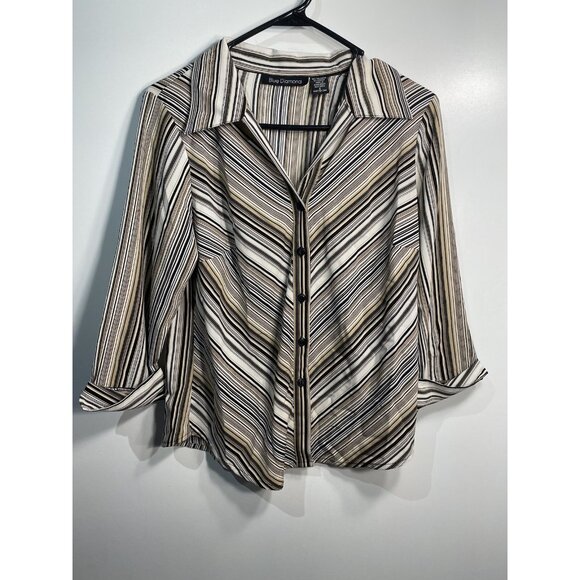 blue diamond womens shirt size small button up long sleeve collar striped - Picture 1 of 3